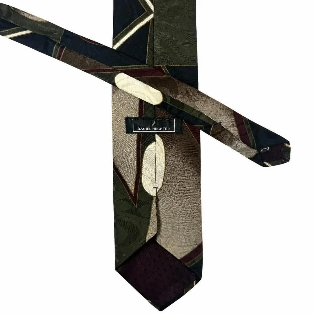 Daniel Hechter Silk Tie Mens Vintage Abstract Oval Geometric Blue Gray Maroon